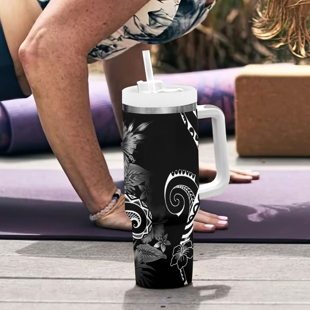 Aloha Hawaii Turtles Floral Tumbler With Handle Obsidian Glaze