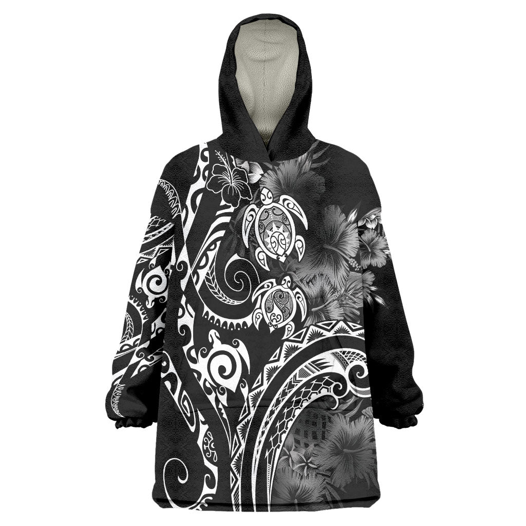 Aloha Hawaii Turtles Floral Wearable Blanket Hoodie Obsidian Glaze