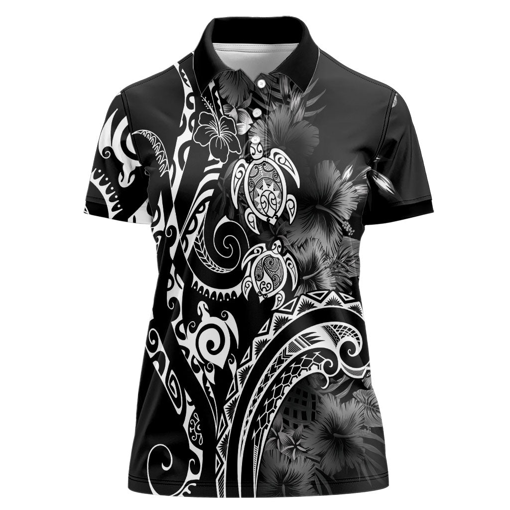 Aloha Hawaii Turtles Floral Women Polo Shirt Obsidian Glaze