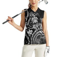 Aloha Hawaii Turtles Floral Women Sleeveless Polo Shirt Obsidian Glaze