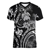 Aloha Hawaii Turtles Floral Women V-Neck T-Shirt Obsidian Glaze