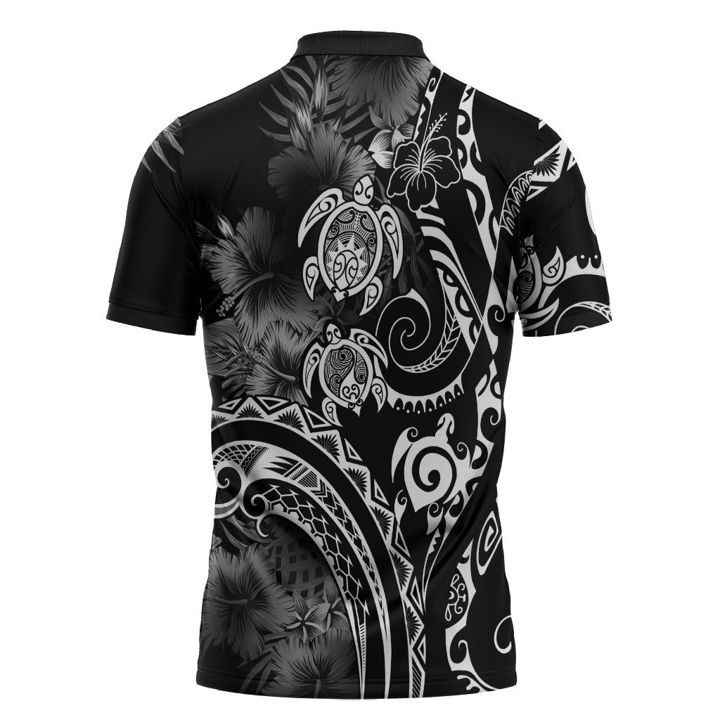 Aloha Hawaii Turtles Floral Zipper Polo Shirt Obsidian Glaze