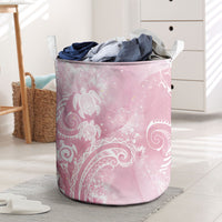 Aloha Hawaii Turtles Floral Laundry Basket Pink Marbles Glaze