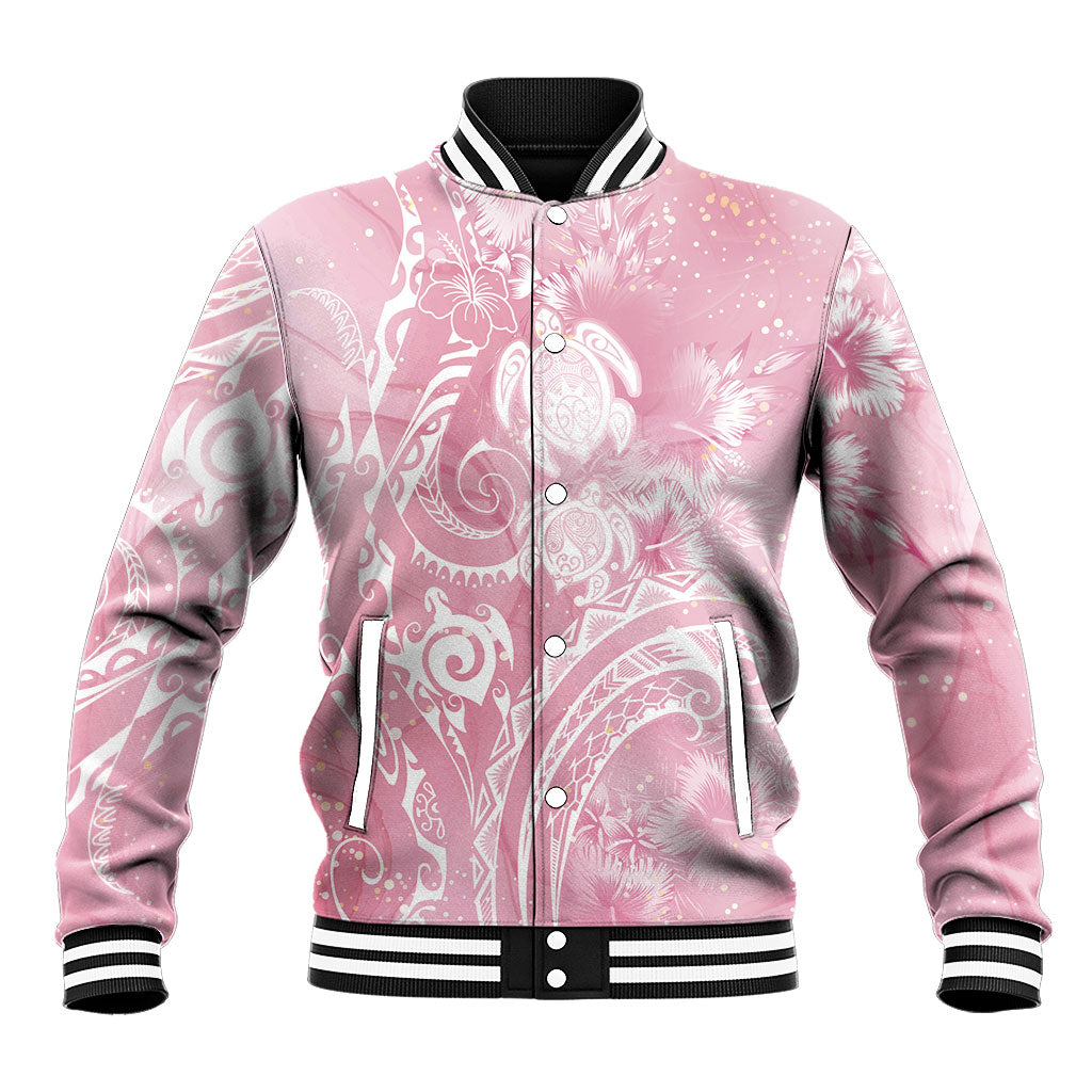 Aloha Hawaii Turtles Floral Baseball Jacket Pink Marbles Glaze