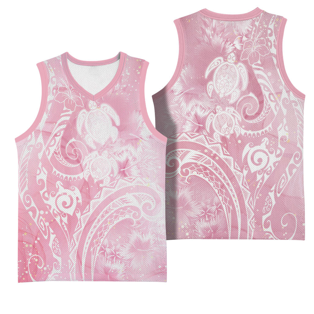 Aloha Hawaii Turtles Floral Basketball Jersey Pink Marbles Glaze