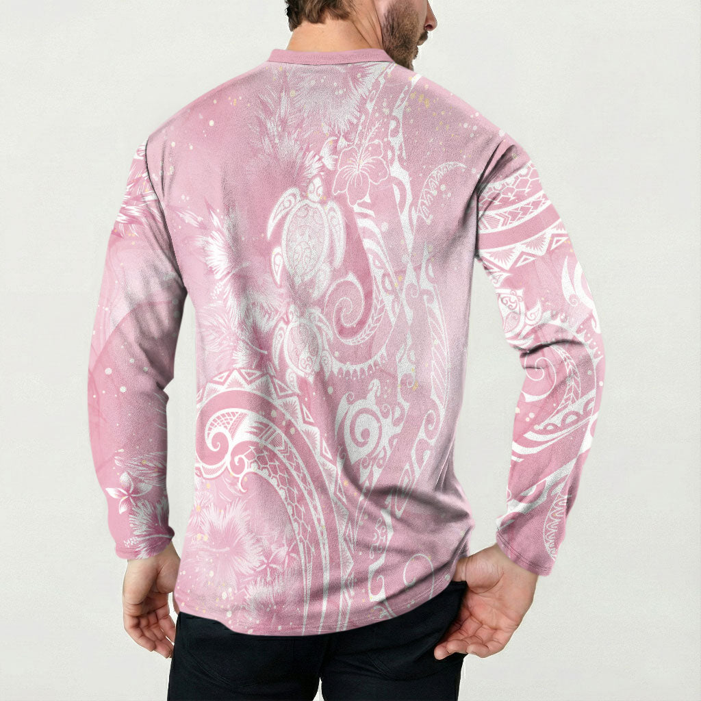Aloha Hawaii Turtles Floral Button Sweatshirt Pink Marbles Glaze
