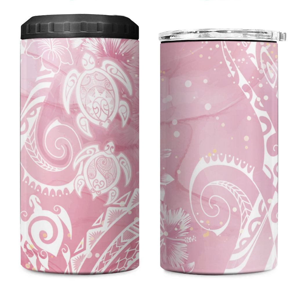 Aloha Hawaii Turtles Floral 4 in 1 Can Cooler Tumbler Pink Marbles Glaze