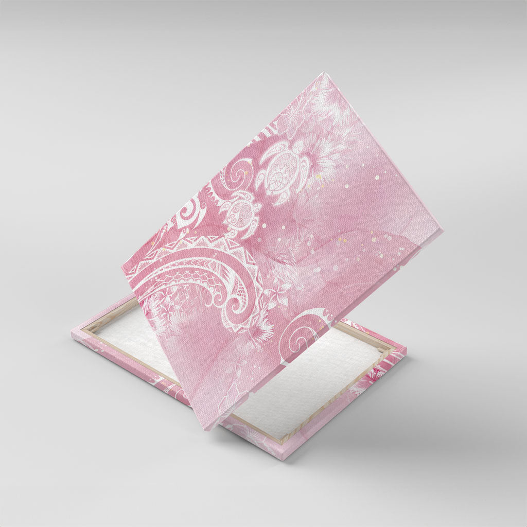 Aloha Hawaii Turtles Floral Canvas Wall Art Pink Marbles Glaze