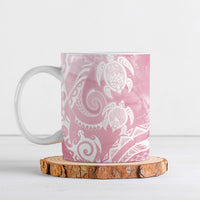 Aloha Hawaii Turtles Floral Ceramic Mug Pink Marbles Glaze