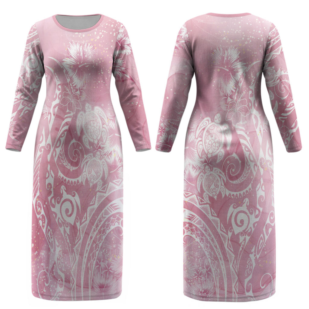 Aloha Hawaii Turtles Floral Couples Matching Long Sleeve Bodycon Dress and Long Sleeve Button Shirt Pink Marbles Glaze LT7 - Polynesian Pride