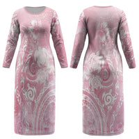 Aloha Hawaii Turtles Floral Couples Matching Long Sleeve Bodycon Dress and Long Sleeve Button Shirt Pink Marbles Glaze LT7 - Polynesian Pride