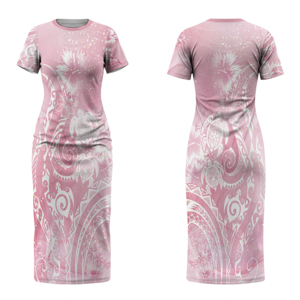 Aloha Hawaii Turtles Floral Couples Matching Short Sleeve Bodycon Dress and Long Sleeve Button Shirt Pink Marbles Glaze LT7 - Polynesian Pride