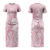 Aloha Hawaii Turtles Floral Couples Matching Short Sleeve Bodycon Dress and Long Sleeve Button Shirt Pink Marbles Glaze LT7 - Polynesian Pride