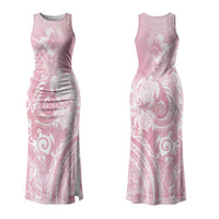 Aloha Hawaii Turtles Floral Couples Matching Tank Maxi Dress and Long Sleeve Button Shirt Pink Marbles Glaze LT7 - Polynesian Pride