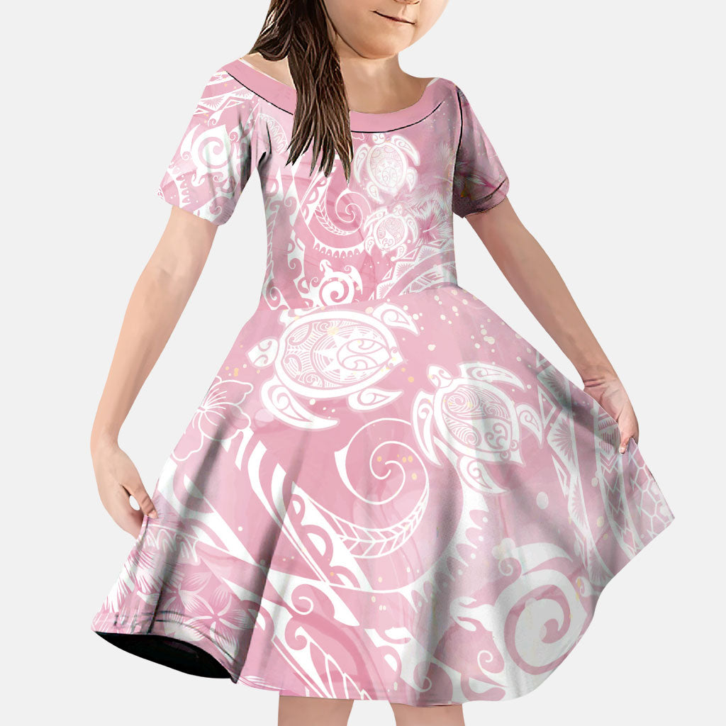 Aloha Hawaii Turtles Floral Family Matching Mermaid Dress and Hawaiian Shirt Pink Marbles Glaze