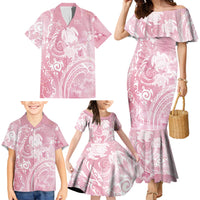 Aloha Hawaii Turtles Floral Family Matching Mermaid Dress and Hawaiian Shirt Pink Marbles Glaze
