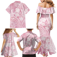 Aloha Hawaii Turtles Floral Family Matching Mermaid Dress and Hawaiian Shirt Pink Marbles Glaze