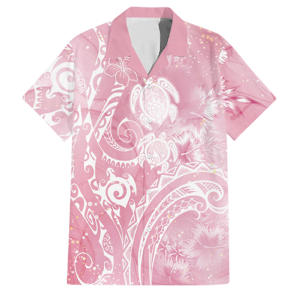 Aloha Hawaii Turtles Floral Family Matching Puletasi and Hawaiian Shirt Pink Marbles Glaze