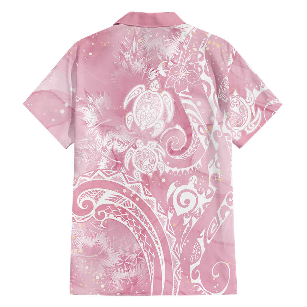 Aloha Hawaii Turtles Floral Family Matching Puletasi and Hawaiian Shirt Pink Marbles Glaze