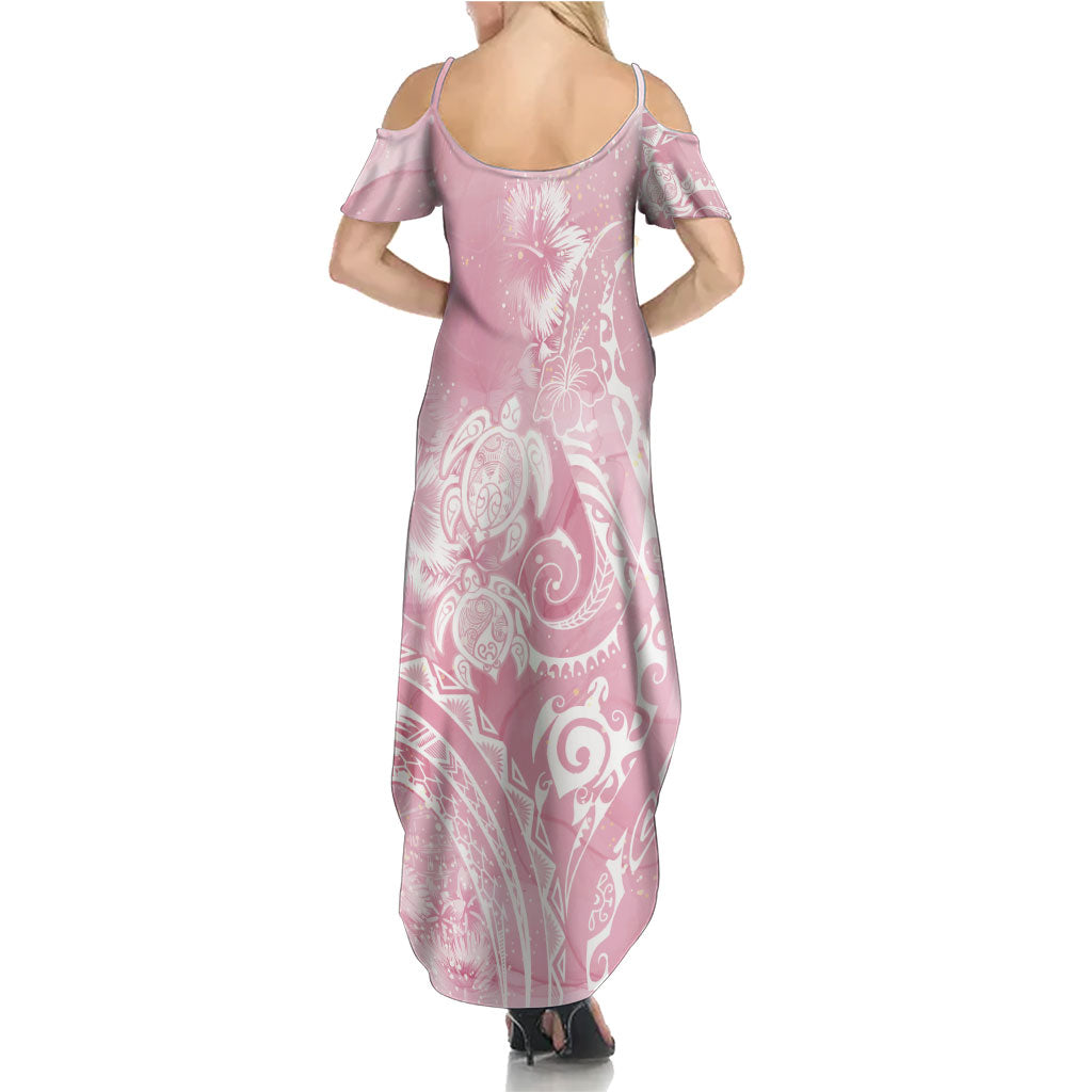 Aloha Hawaii Turtles Floral Family Matching Summer Maxi Dress and Hawaiian Shirt Pink Marbles Glaze