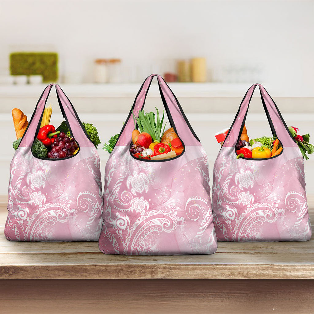 Aloha Hawaii Turtles Floral Grocery Bag Pink Marbles Glaze