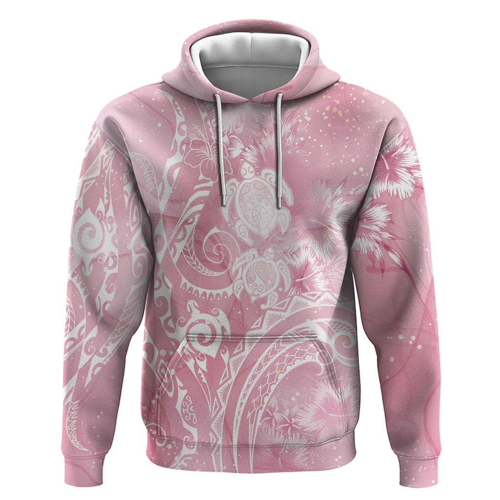 Aloha Hawaii Turtles Floral Hoodie Pink Marbles Glaze