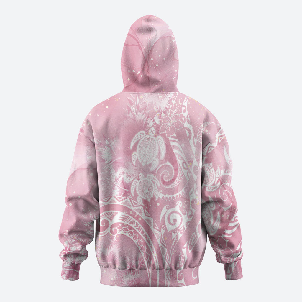 Aloha Hawaii Turtles Floral Hoodie Pink Marbles Glaze