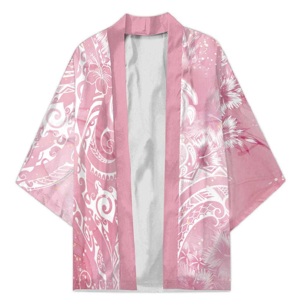 Aloha Hawaii Turtles Floral Kimono Pink Marbles Glaze