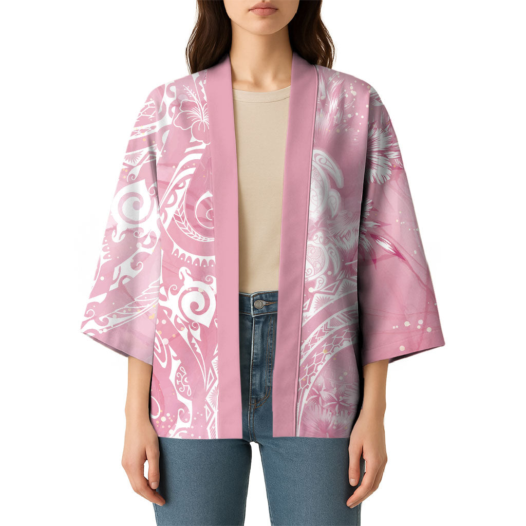 Aloha Hawaii Turtles Floral Kimono Pink Marbles Glaze