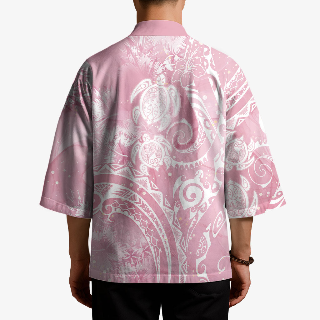 Aloha Hawaii Turtles Floral Kimono Pink Marbles Glaze