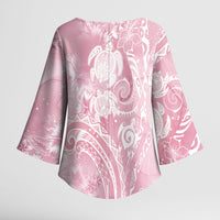 Aloha Hawaii Turtles Floral Kimono Sleeve Blouse Pink Marbles Glaze