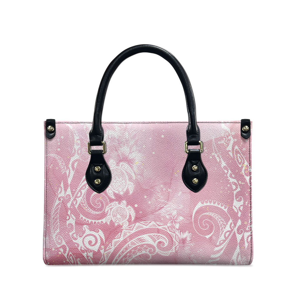 Aloha Hawaii Turtles Floral Leather Bag Pink Marbles Glaze