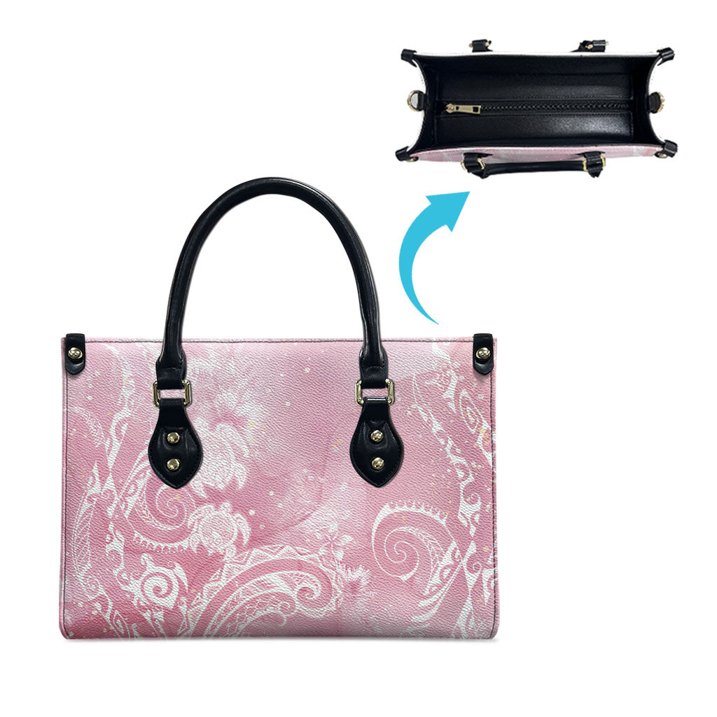 Aloha Hawaii Turtles Floral Leather Bag Pink Marbles Glaze