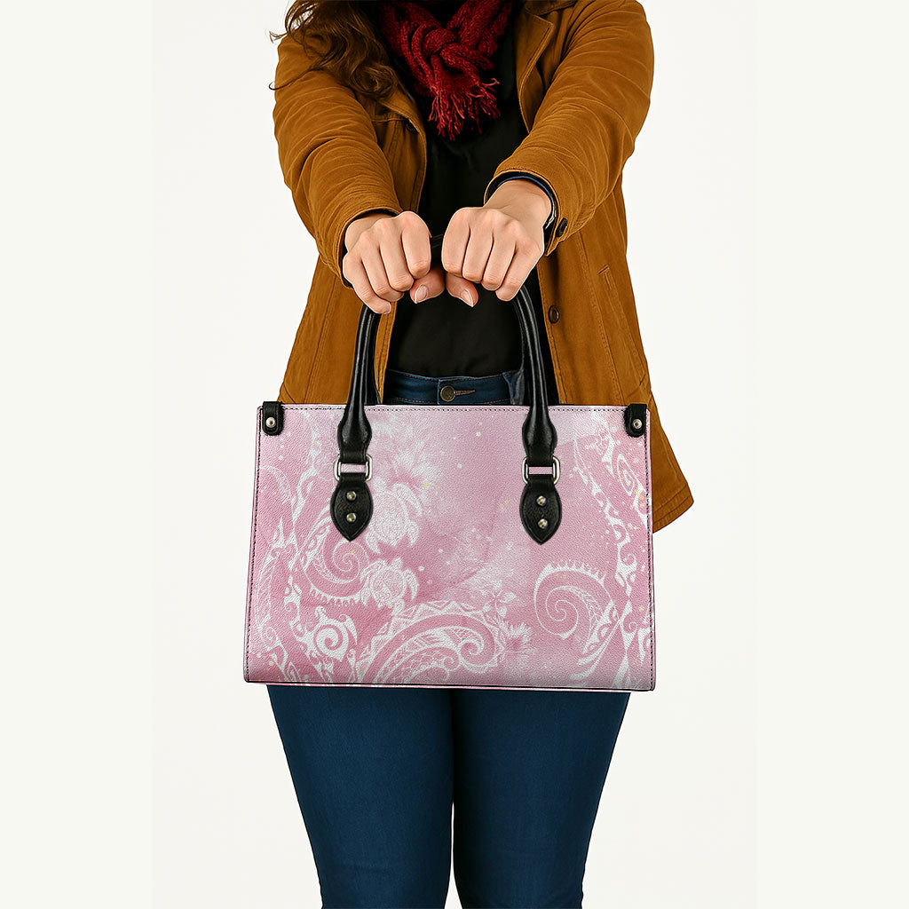 Aloha Hawaii Turtles Floral Leather Bag Pink Marbles Glaze