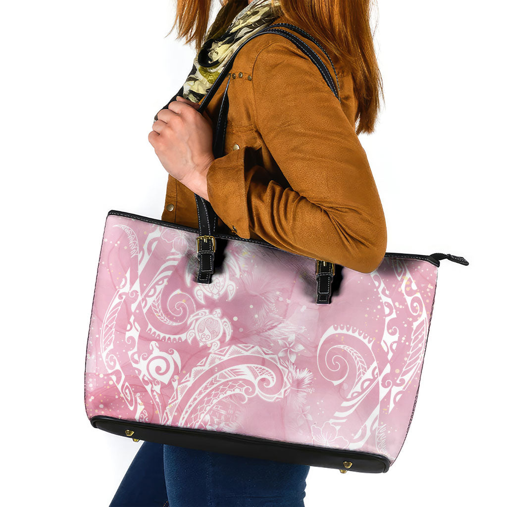 Aloha Hawaii Turtles Floral Leather Tote Bag Pink Marbles Glaze