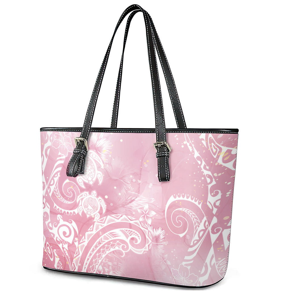 Aloha Hawaii Turtles Floral Leather Tote Bag Pink Marbles Glaze