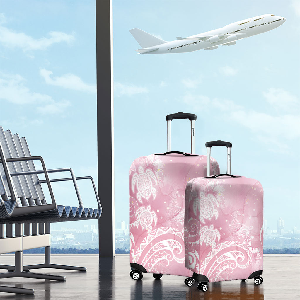 Aloha Hawaii Turtles Floral Luggage Cover Pink Marbles Glaze