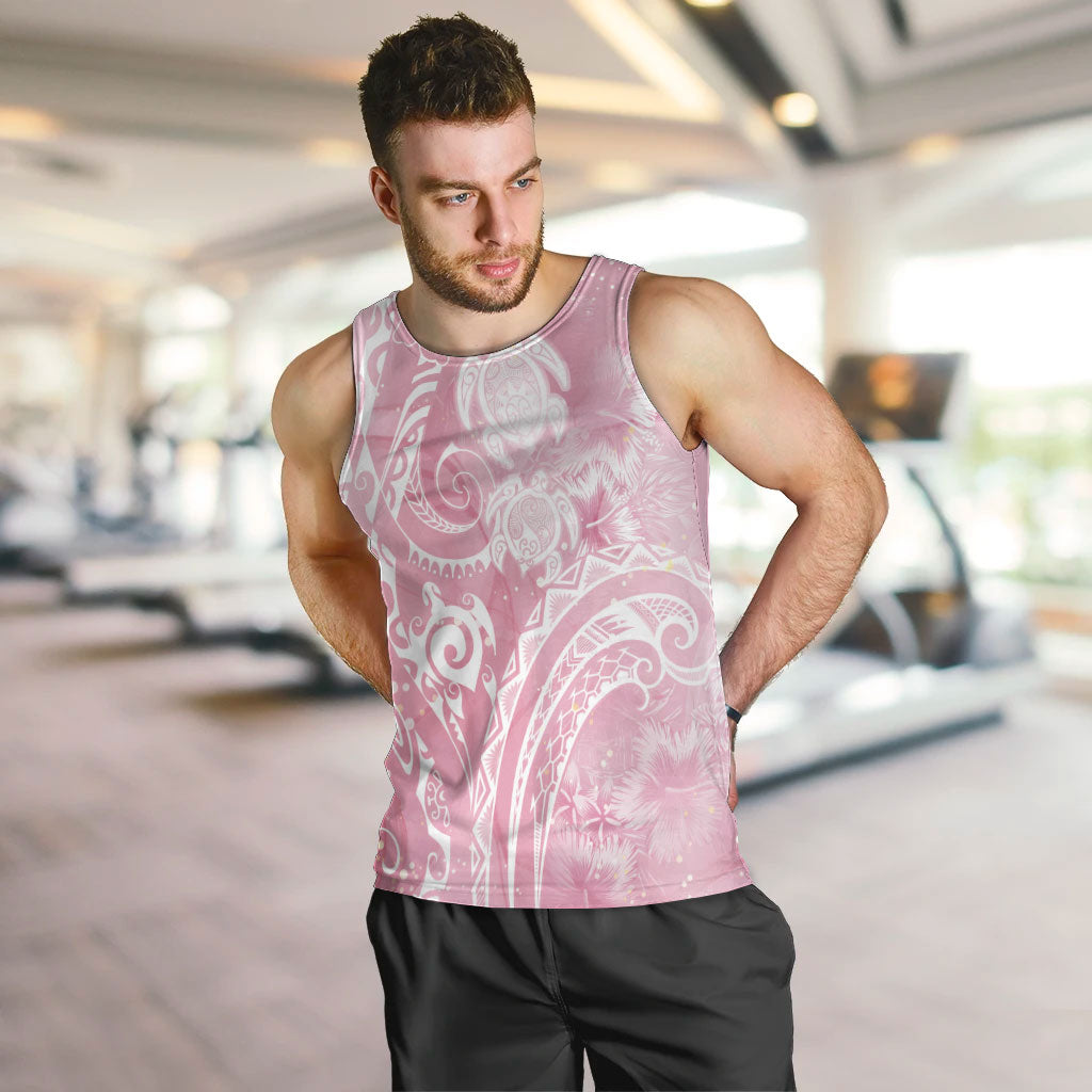 Aloha Hawaii Turtles Floral Men Tank Top Pink Marbles Glaze