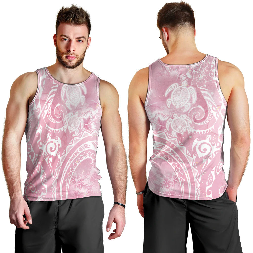 Aloha Hawaii Turtles Floral Men Tank Top Pink Marbles Glaze