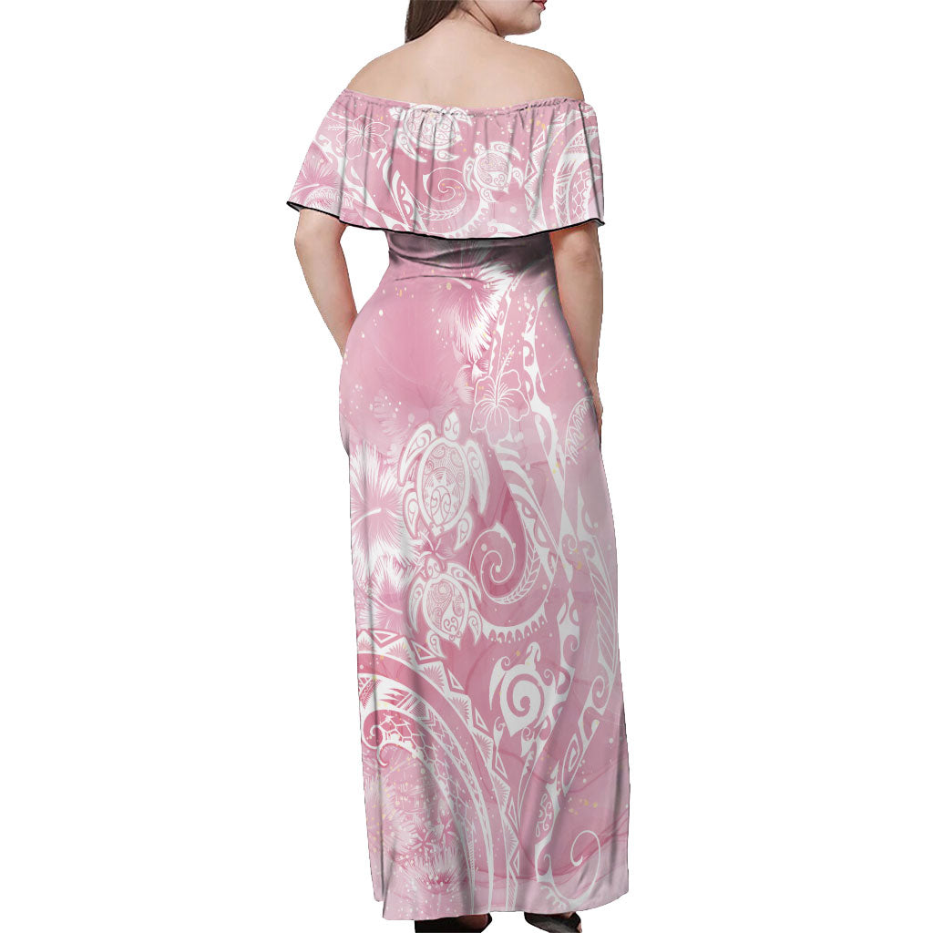 Aloha Hawaii Turtles Floral Off Shoulder Maxi Dress Pink Marbles Glaze