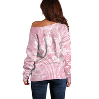 Aloha Hawaii Turtles Floral Off Shoulder Sweater Pink Marbles Glaze