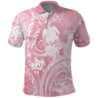 Aloha Hawaii Turtles Floral Polo Shirt Pink Marbles Glaze