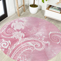 Aloha Hawaii Turtles Floral Round Carpet Pink Marbles Glaze