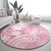 Aloha Hawaii Turtles Floral Round Carpet Pink Marbles Glaze