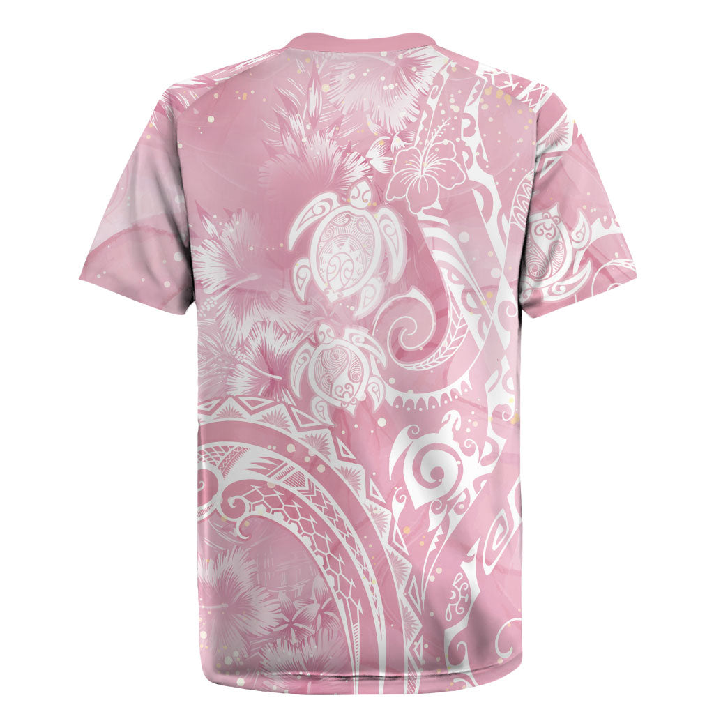 Aloha Hawaii Turtles Floral Rugby Jersey Pink Marbles Glaze