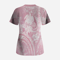 Aloha Hawaii Turtles Floral Scrub Top Pink Marbles Glaze