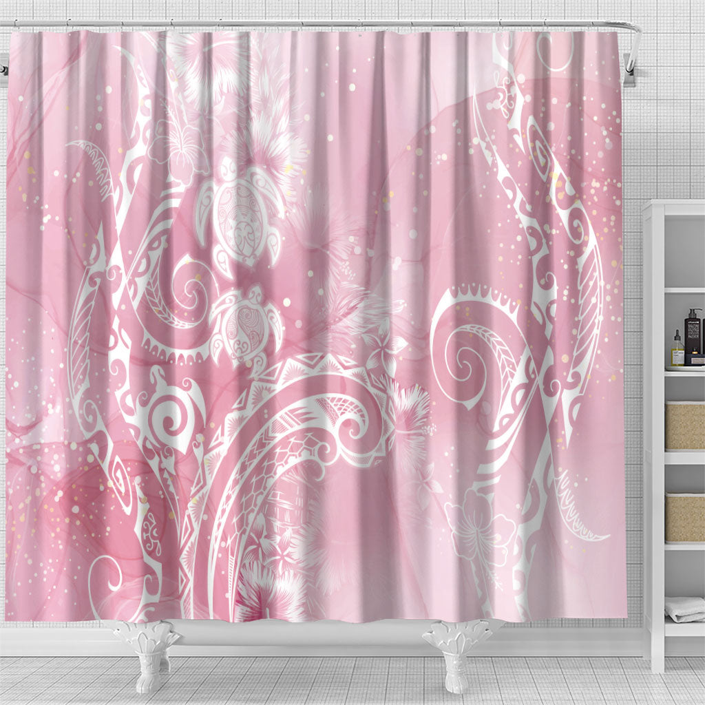 Aloha Hawaii Turtles Floral Shower Curtain Pink Marbles Glaze