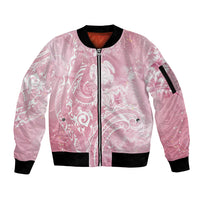 Aloha Hawaii Turtles Floral Sleeve Zip Bomber Jacket Pink Marbles Glaze
