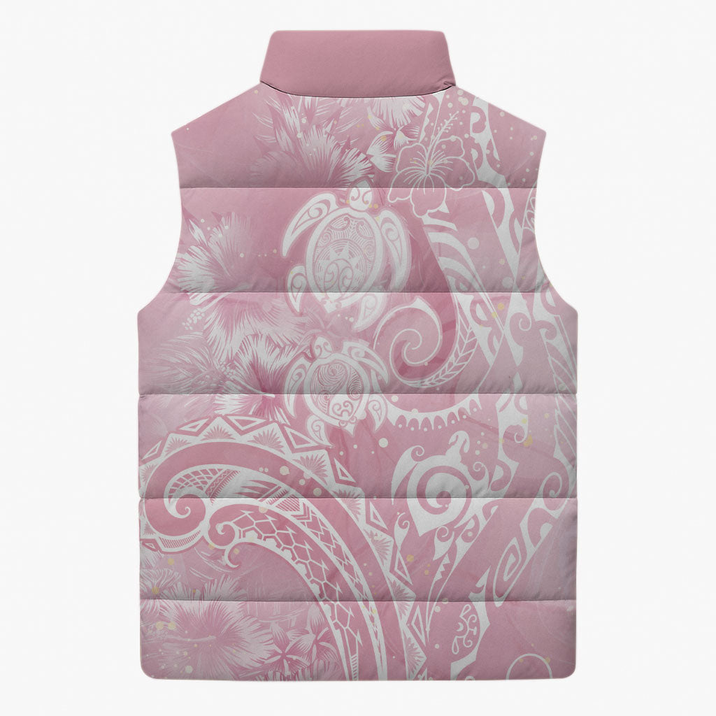 Aloha Hawaii Turtles Floral Sleeveless Puffer Jacket Pink Marbles Glaze