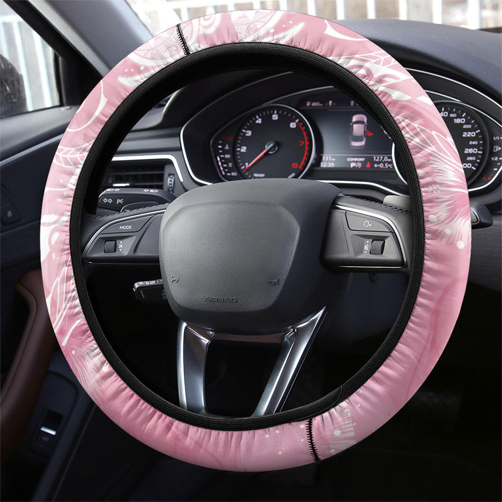 Aloha Hawaii Turtles Floral Steering Wheel Cover Pink Marbles Glaze
